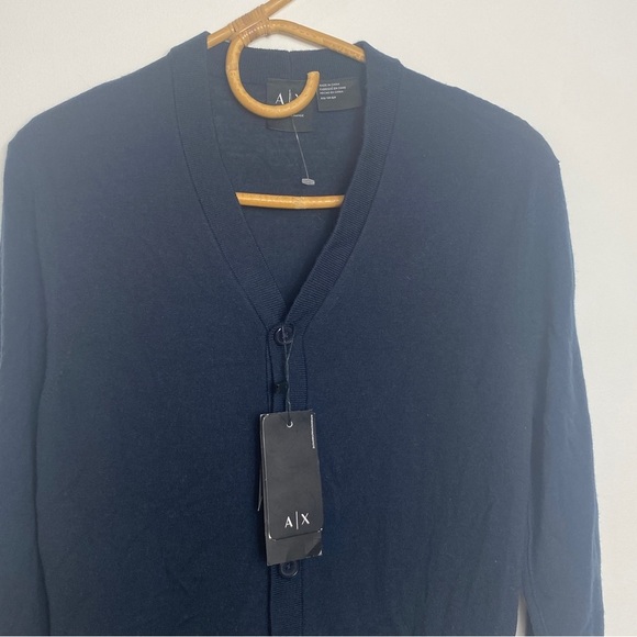 Armani Exchange wool blend button up cardigan in navy blue - Picture 3 of 9